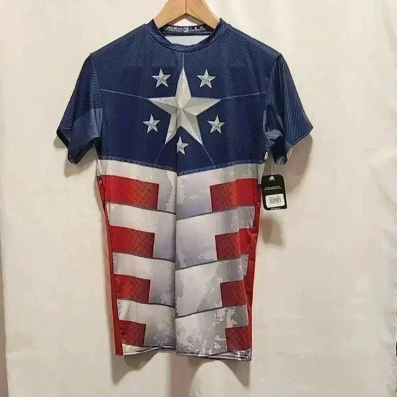 Boombah Youth Size XL Captain America Style Shirt Blue,‎ Red, and White Fitted - Picture 1 of 6